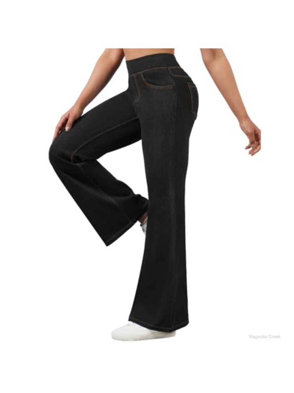 Women's Stretchy Flare Jeans Pull On High Waist Tummy Control Bootcut